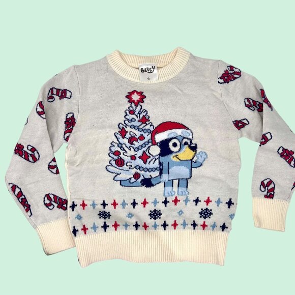 4 PC LOT OF KIDS CHRISTMAS OUTFITS GARANIMALS BLUEY SWEATER TOP & PINAFORE SKIRT - Picture 2 of 8